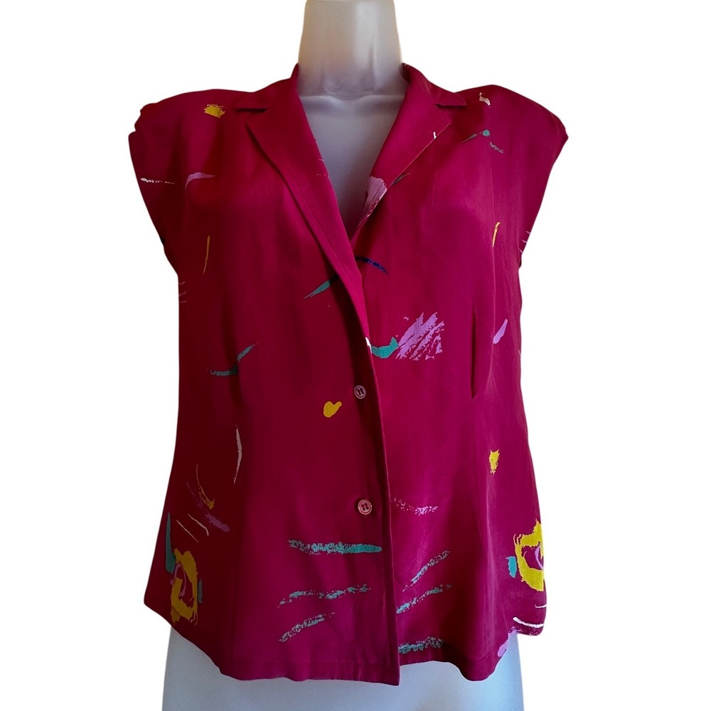 Fenn Wright & Manson Vintage Silk Abstract Print Sleeveless Blouse Pink Sz 1